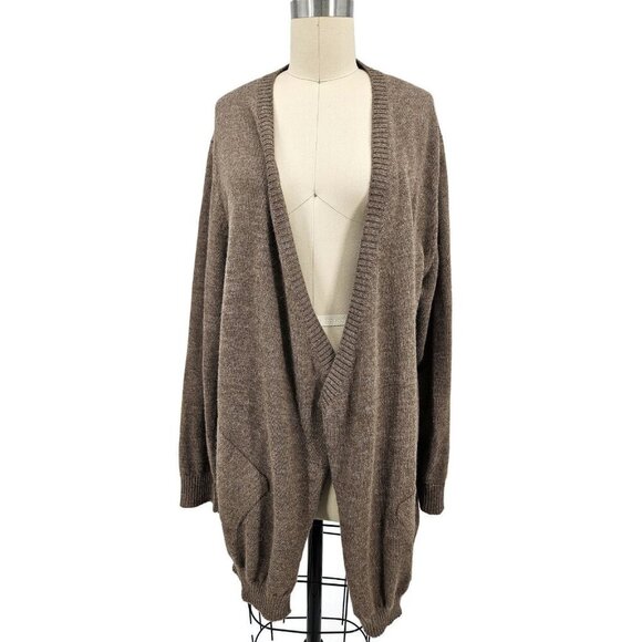 New Eileen Fisher Alpaca Cascading Pocket Cardigan Womens XL Mocha Brown